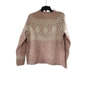 NEW FOR THE REPUBLIC Pink Fair Isle Knit Sweater Mock Neck Wool Blend Small